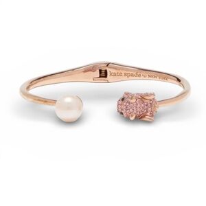 Kate Spade New York 12K Gold Pink Imagination Pig Open Hinge Bangle Bracelet
